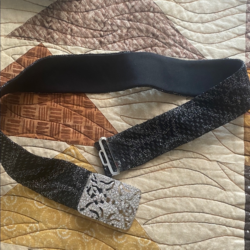 St John Black Glitter waist Belt with Swarovski crystal Buckle